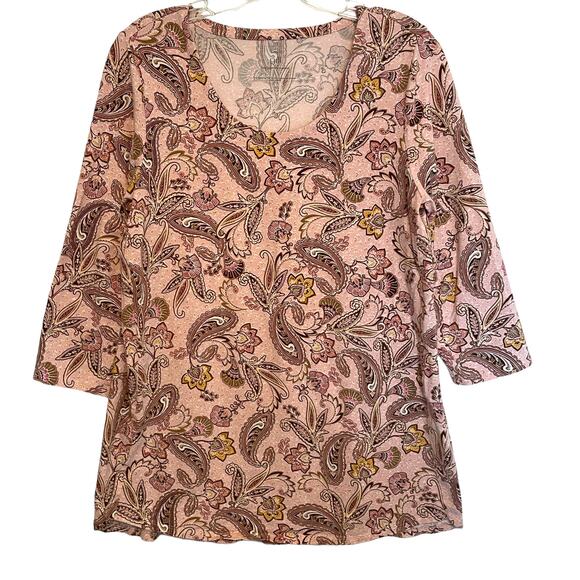 J. Jill Luxe Supima A-Line Tunic Womens Medium Pink Paisley Preppy Softgirl Top - Picture 2 of 8